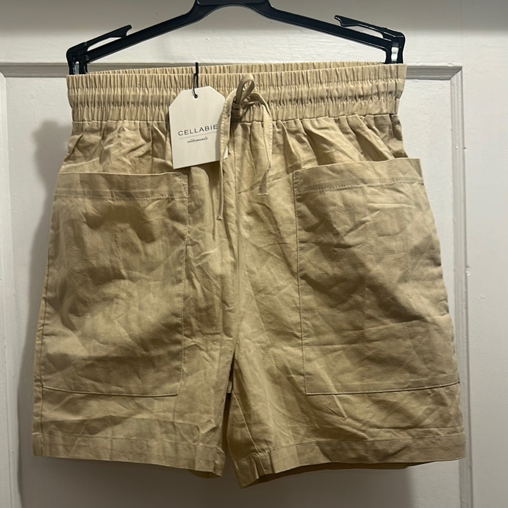 Tan Cargo Shorts with Elastic Waistband and Drawstring